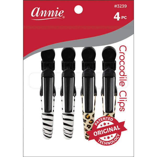 ANNIE CROCODILE CLIP 4.5” ZEBRA & LEOPARD 4CT