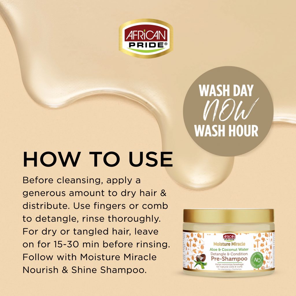 AFRICAN PRIDE MOISTURE MIRACLE ALOE & COCONUT WATER PRE-SHAMPOO 12 OZ.