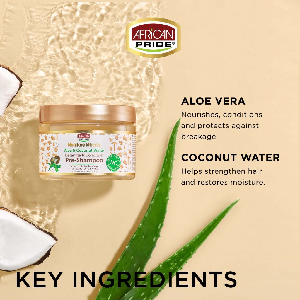 AFRICAN PRIDE MOISTURE MIRACLE ALOE & COCONUT WATER PRE-SHAMPOO 12 OZ.