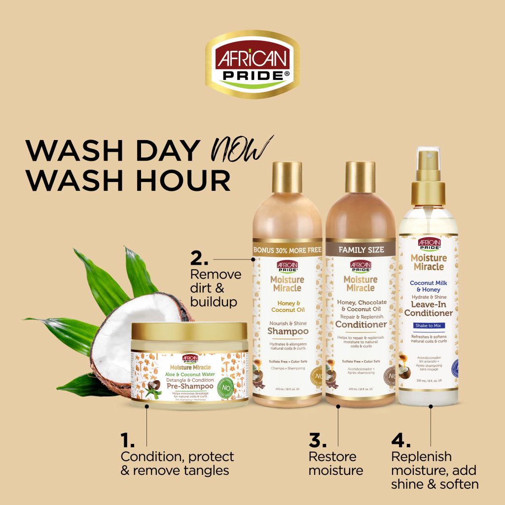 AFRICAN PRIDE MOISTURE MIRACLE ALOE & COCONUT WATER PRE-SHAMPOO 12 OZ.