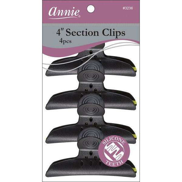ANNIE ROUND HANDLE SECTION CLIPS W/ SILICONE TEETH - 4CT