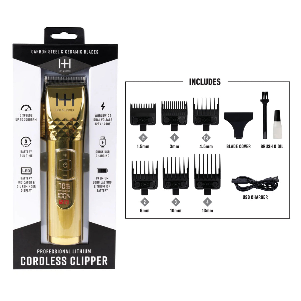 HOT & HOTTER PROFESSIONAL LITHIUM CORDLESS CLIPPER GOLD #5785