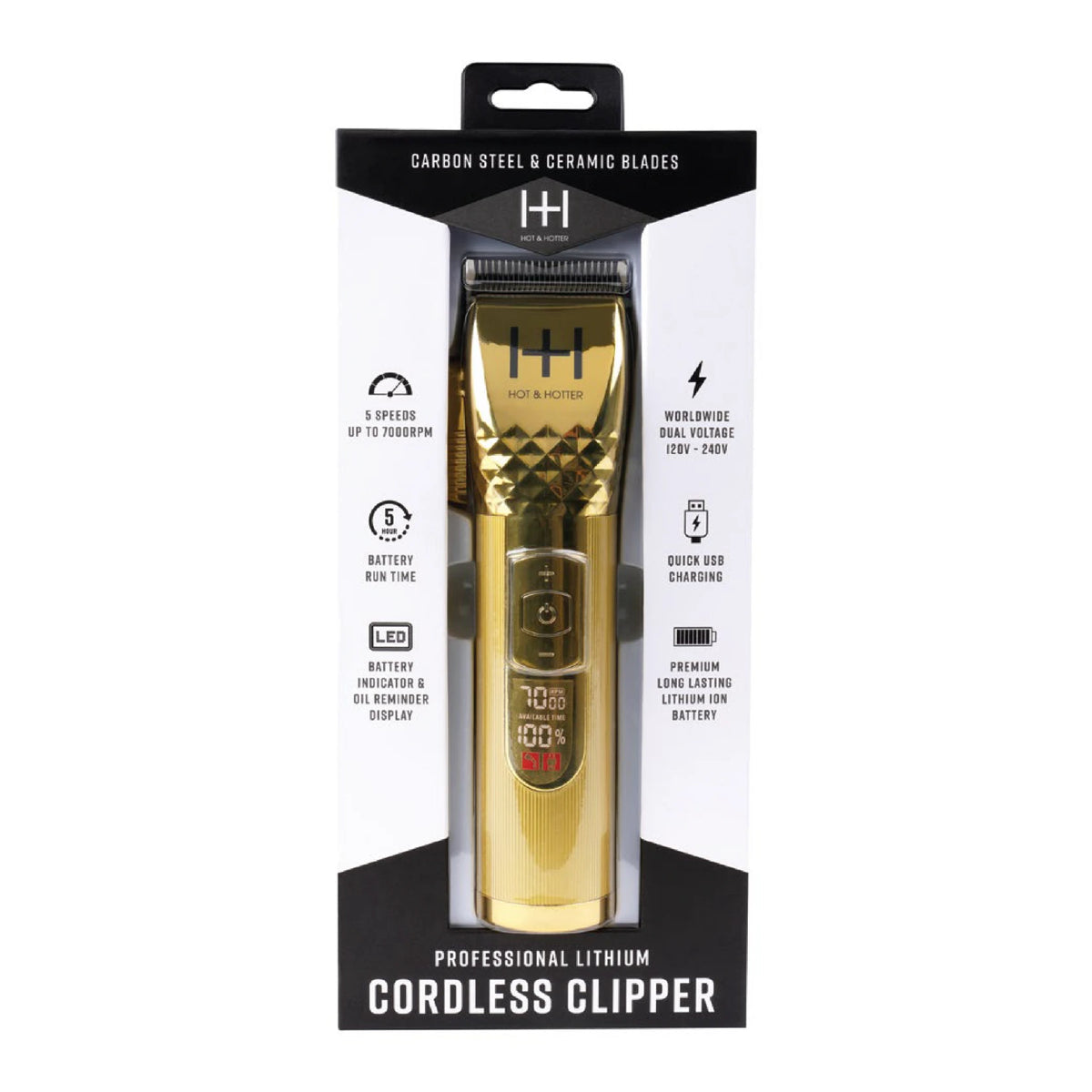 HOT & HOTTER PROFESSIONAL LITHIUM CORDLESS CLIPPER GOLD #5785