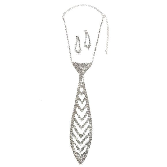 Dazzling Rhinestone Necktie Necklace Set