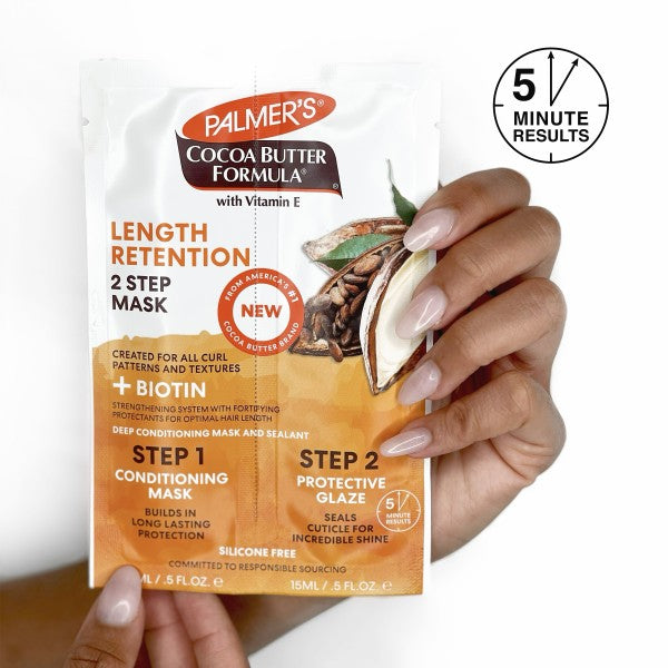 PALMER’S COCOA BUTTER + BIOTIN LENGTH RETENTION 2-STEP HAIR MASK 0.5 FL.OZ.