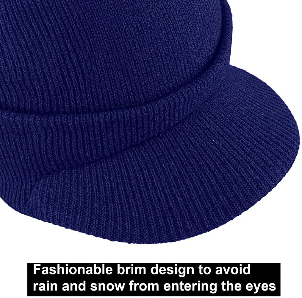WINTER SPORTS WARM KNIT HAT with BRIM THICK STRETCH BEANIE