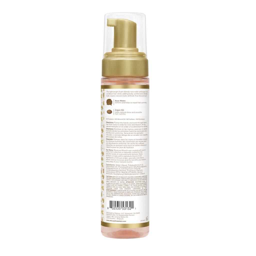 AFRICAN PRIDE MOISTURE MIRACLE ROSE WATER & ARGAN OIL CURL MOUSSE, 8.5 OZ.