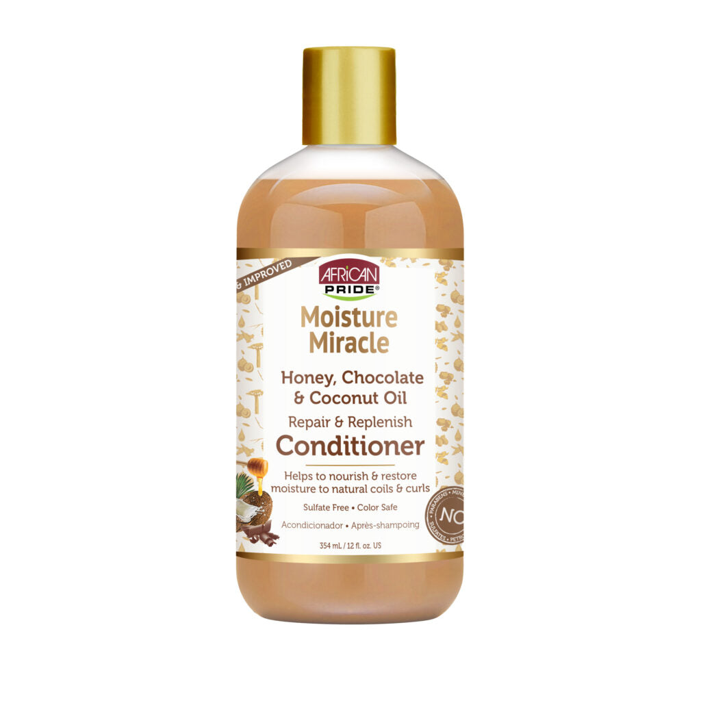 AFRICAN PRIDE MOISTURE MIRACLE HONEY, CHOCOLATE & COCONUT OIL CONDITIONER, 12OZ.