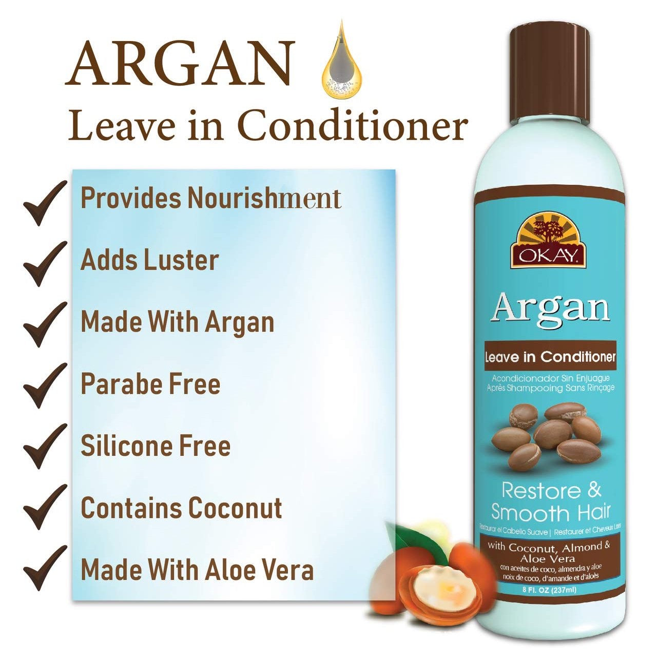 OKAY RESTORATIVE ARGAN LEAVE-IN CONDITIONER 8OZ.