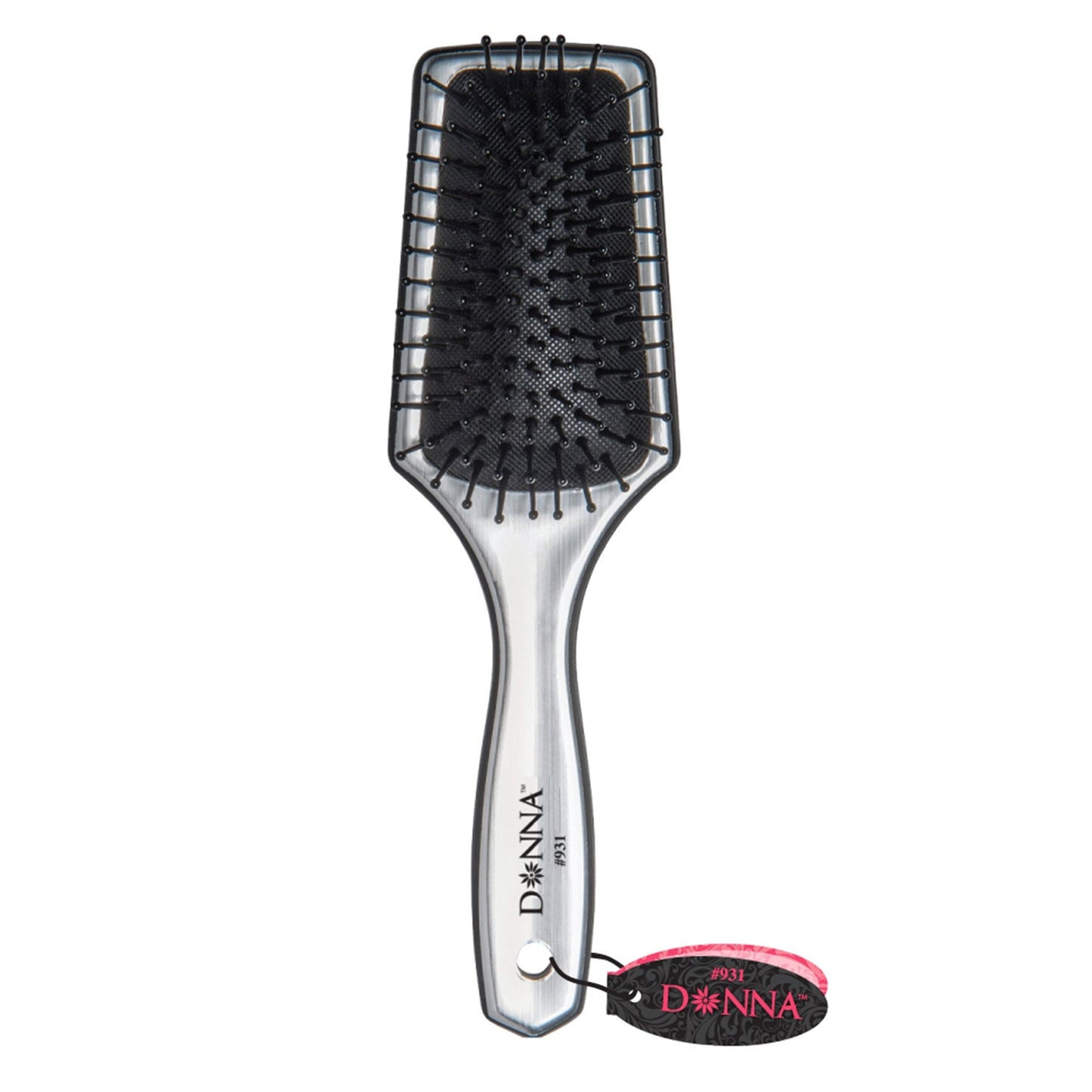 DONNA METALLIC SILVER PADDLE HAIR BRUSH