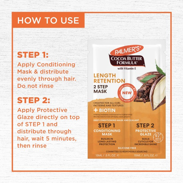 PALMER’S COCOA BUTTER + BIOTIN LENGTH RETENTION 2-STEP HAIR MASK 0.5 FL.OZ.