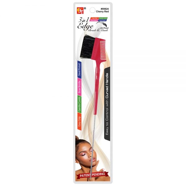 3 IN 1 EDGE BRUSH & COMB WITH PINTAIL EASY GRIP HANDLE