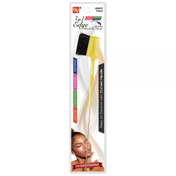 3 IN 1 EDGE BRUSH & COMB WITH PINTAIL EASY GRIP HANDLE