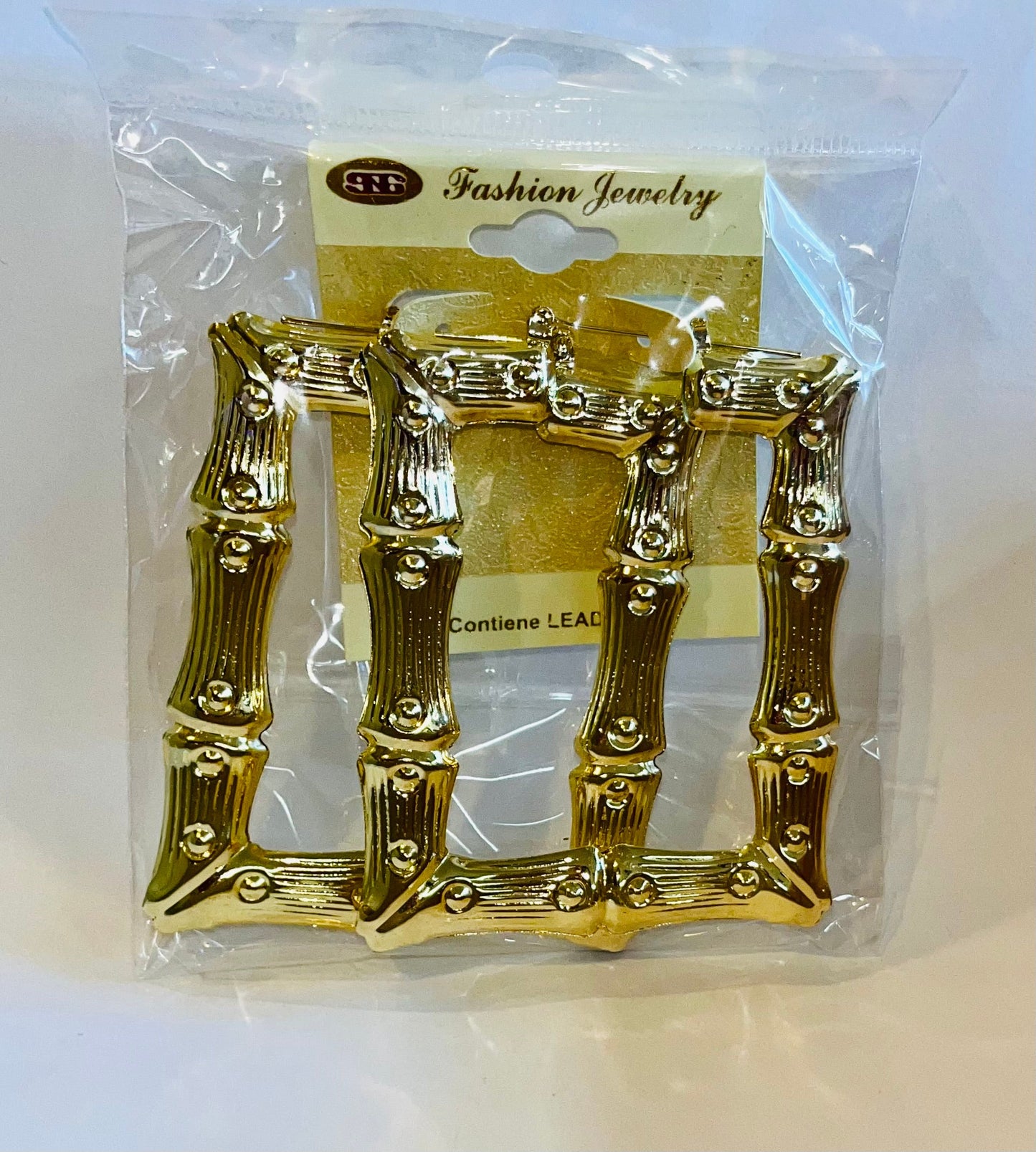 BAMBOO SQUARE HOOP EARRINGS- GOLD (75mm)