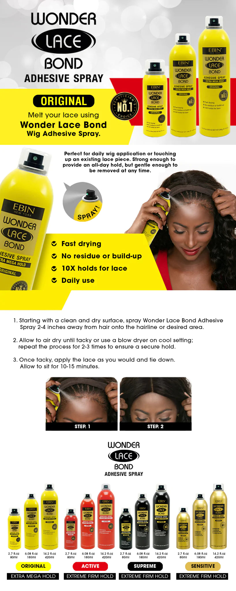EBIN WONDER LACE BOND WIG ADHESIVE SPRAY - EXTRA MEGA HOLD