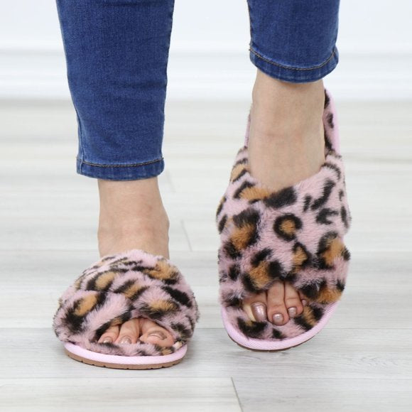 FLUFFY CROSS BAND FUZZY PLUSH FURRY SLIPPERS