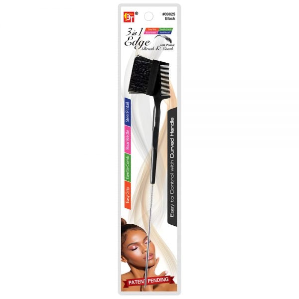 3 IN 1 EDGE BRUSH & COMB WITH PINTAIL EASY GRIP HANDLE
