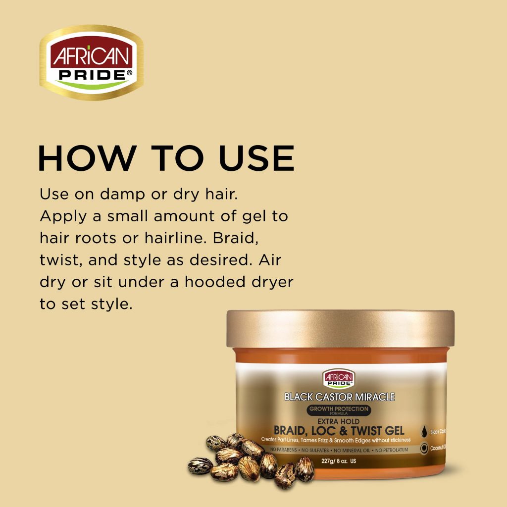AFRICAN PRIDE BLACK CASTOR MIRACLE BRAID, LOC & TWIST GEL, 8 OZ.