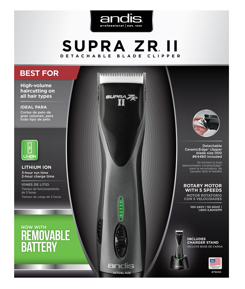 ANDIS SUPRA ZR II CORDLESS DETACHABLE CLIPPER #79005