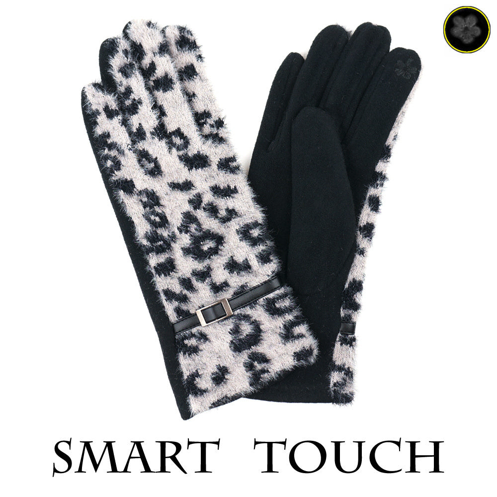 FAUX FUR LEOPARD PATTERN SMART TOUCH GLOVES