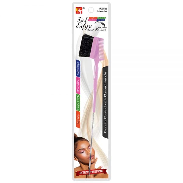 3 IN 1 EDGE BRUSH & COMB WITH PINTAIL EASY GRIP HANDLE