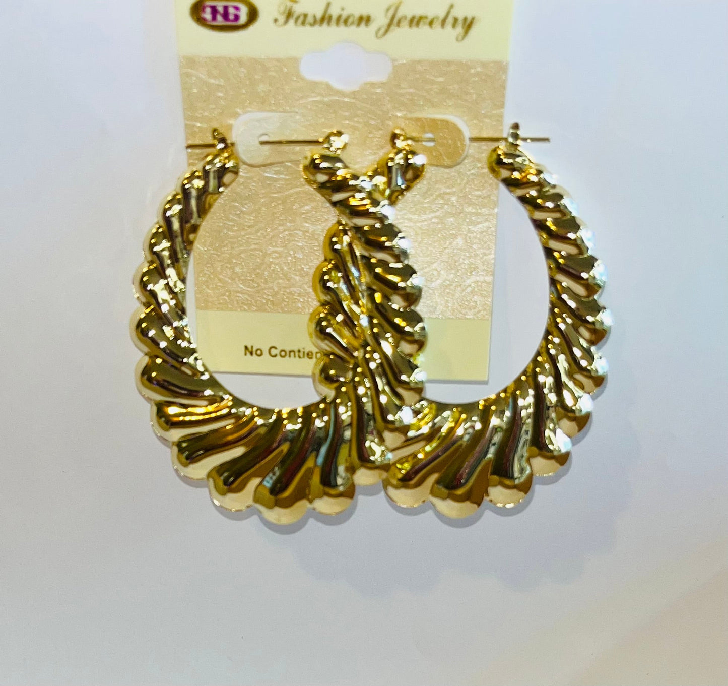 OVAL PUFFED SHRIMP EARRINGS- GOLD (60mm)
