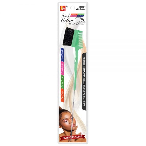 3 IN 1 EDGE BRUSH & COMB WITH PINTAIL EASY GRIP HANDLE