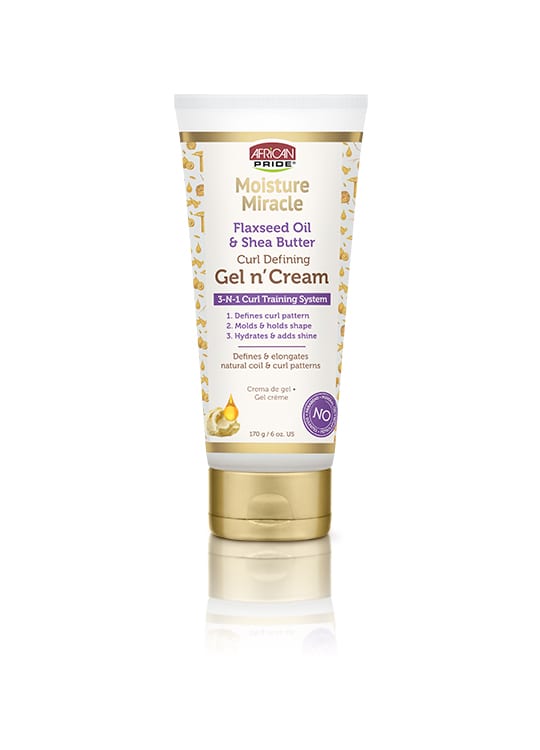 AFRICAN PRIDE MOISTURE MIRACLE FLAXSEED OIL & SHEA BUTTER CURL DEFINING GEL N' CREAM 6 OZ.