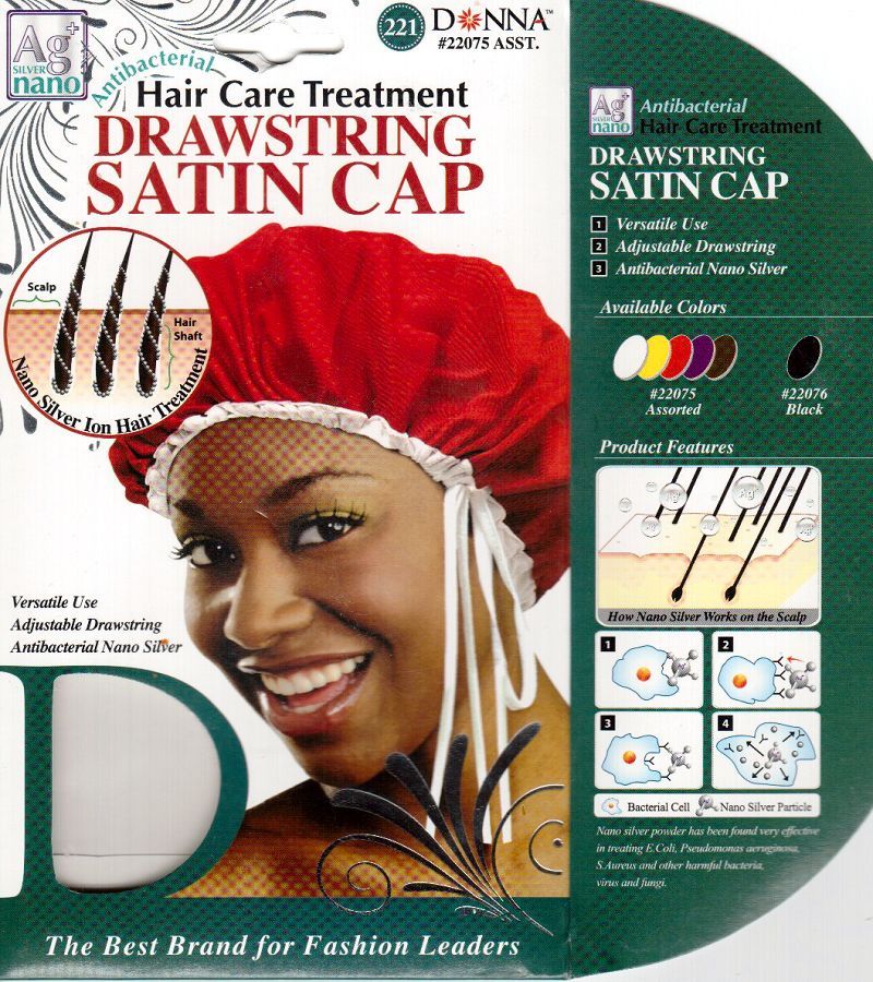 DONNA ANTIBACTERIAL HAIR CARE TREATMENT DRAWSTRING SATIN CAP #22075
