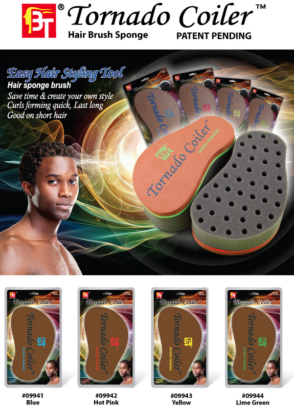 BEAUTY TOWN TORNADO COILER HAIR BRUSH SPONGE 8MM LIME GREEN