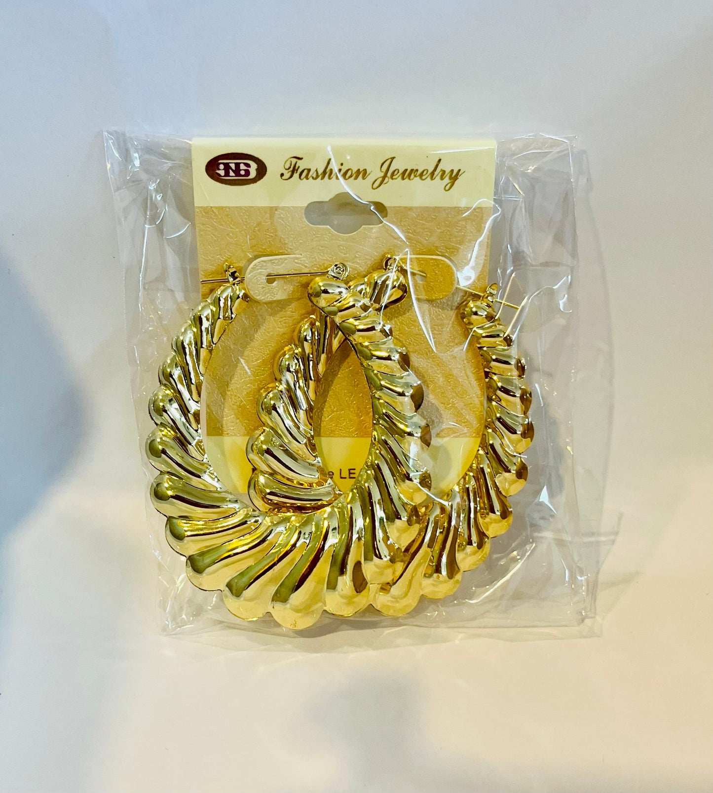 OVAL PUFFED SHRIMP EARRINGS- GOLD (60mm)