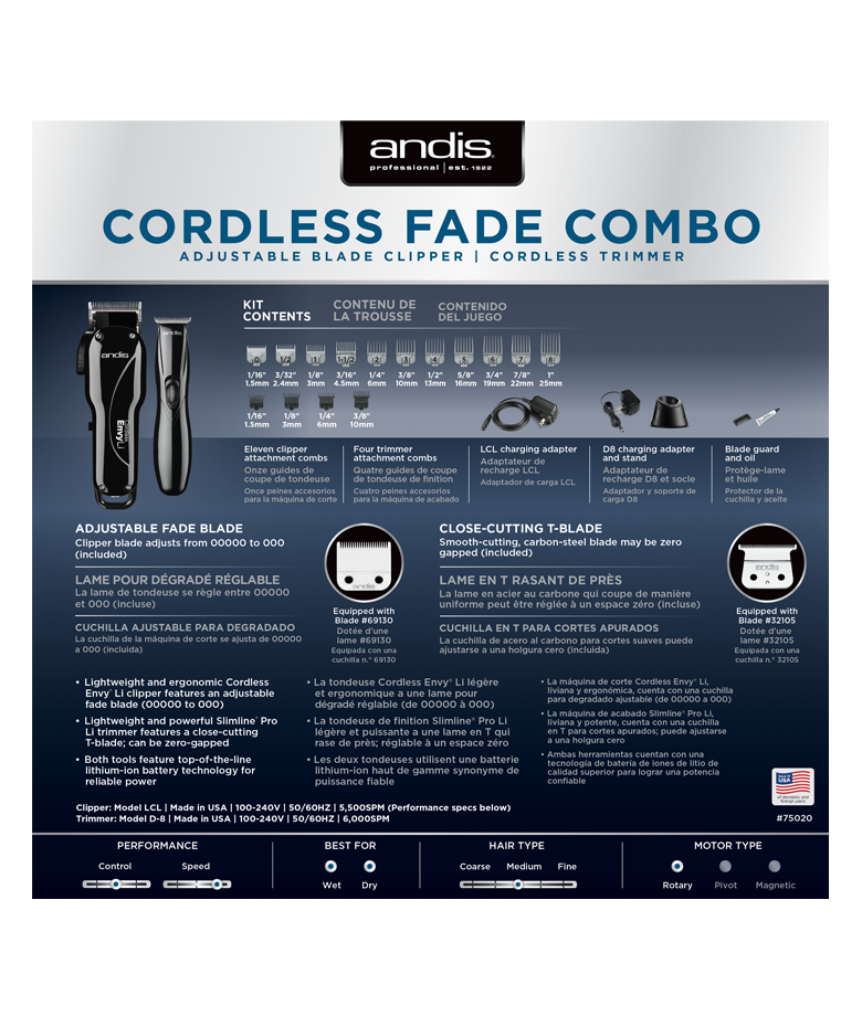ANDIS CORDLESS FADE COMBO #75020