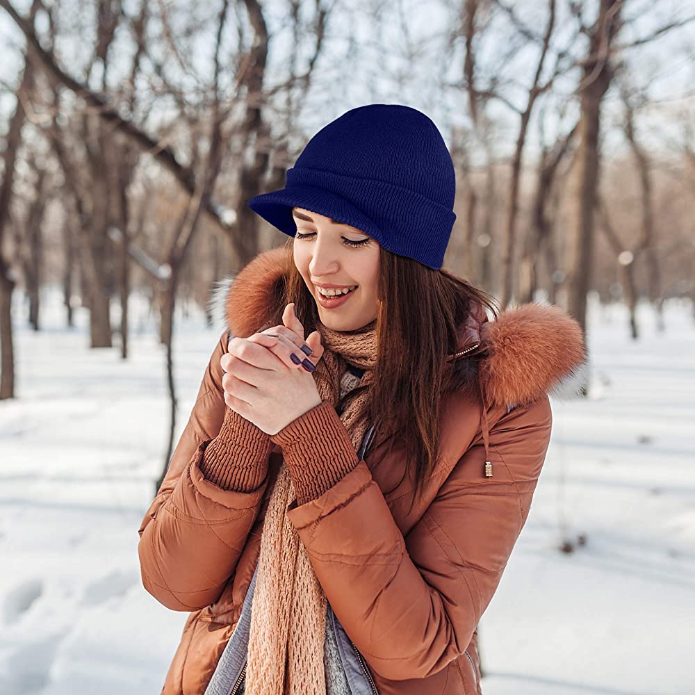 WINTER SPORTS WARM KNIT HAT with BRIM THICK STRETCH BEANIE