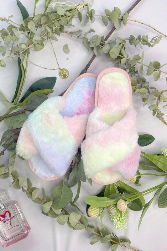COTTON CANDY FUZZY SLIPPERS