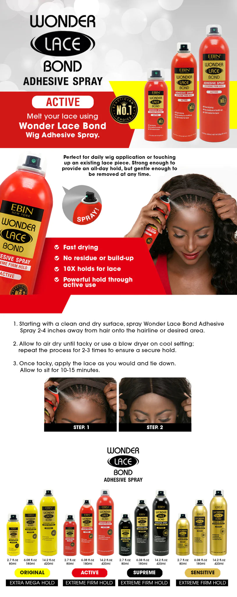 EBIN WONDER LACE BOND WIG ADHESIVE SPRAY - EXTREME FIRM HOLD