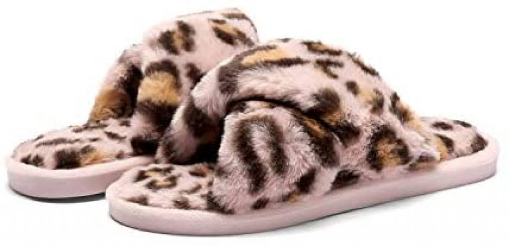 FLUFFY CROSS BAND FUZZY PLUSH FURRY SLIPPERS