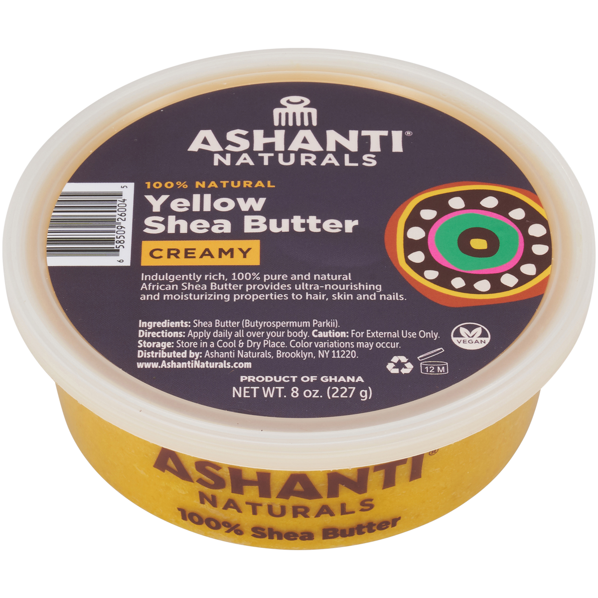 ASHANTI 100% YELLOW CREAMY SHEA BUTTER 8 OZ.