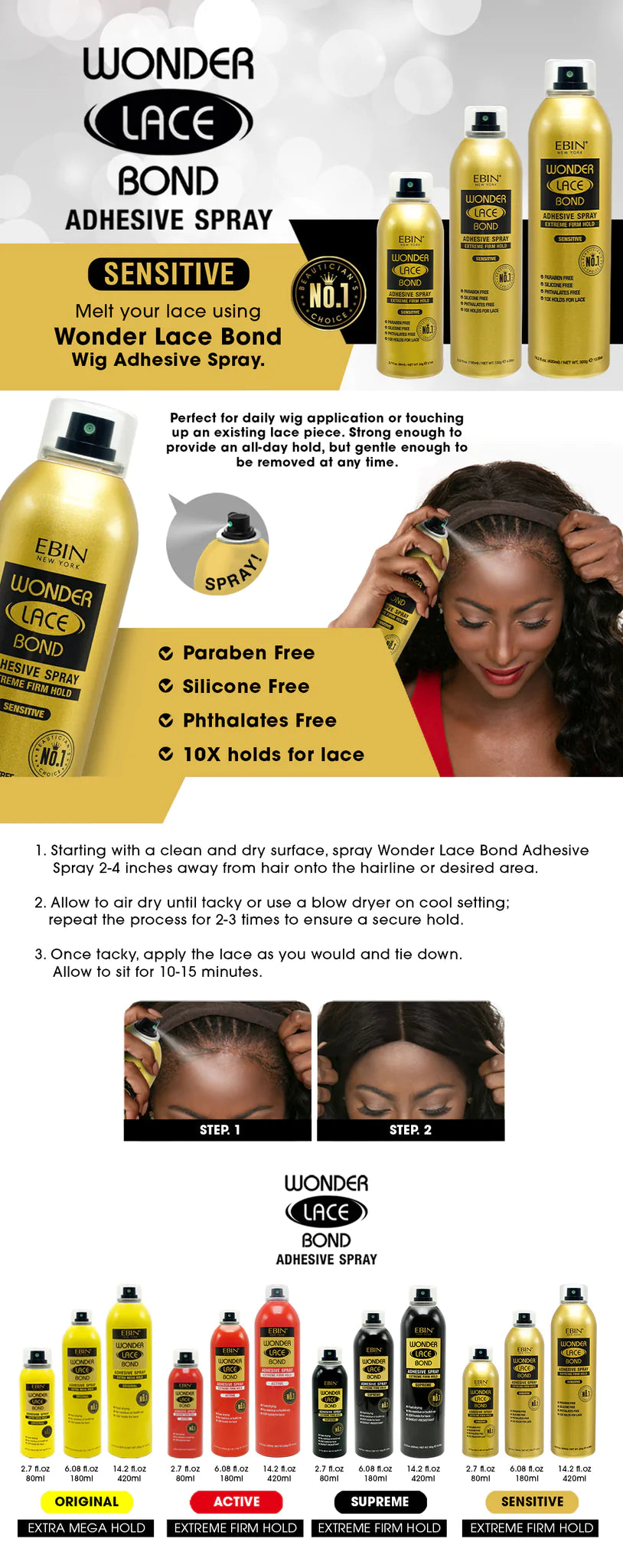 EBIN WONDER LACE BOND WIG ADHESIVE SPRAY - SENSITIVE