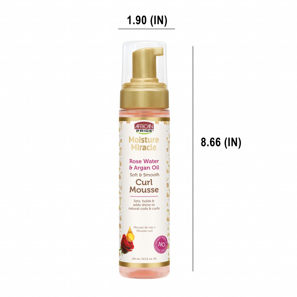 AFRICAN PRIDE MOISTURE MIRACLE ROSE WATER & ARGAN OIL CURL MOUSSE, 8.5 OZ.