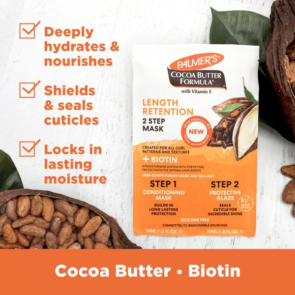 PALMER’S COCOA BUTTER + BIOTIN LENGTH RETENTION 2-STEP HAIR MASK 0.5 FL.OZ.