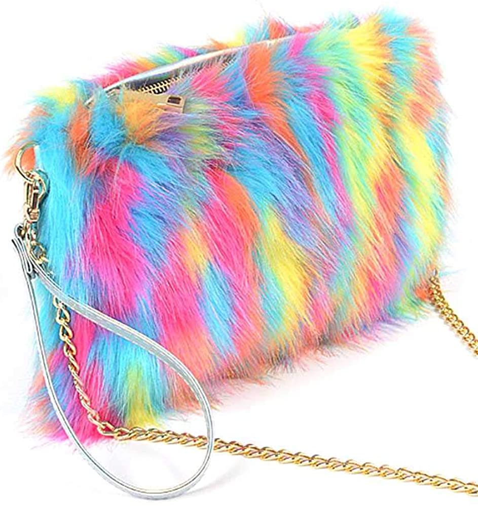 BRIGHT MULTI FAUX FUR POUCH BAG