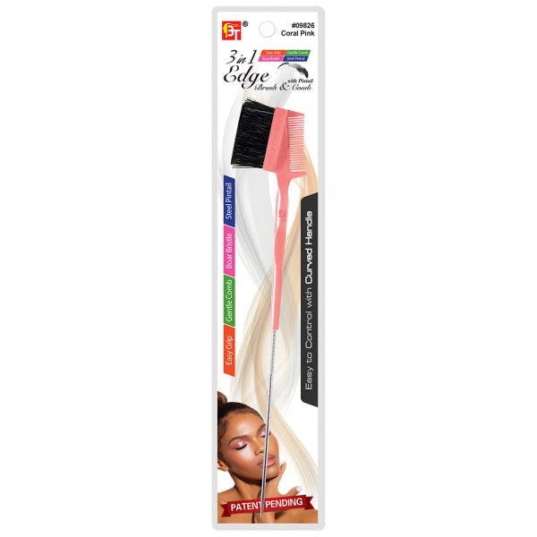3 IN 1 EDGE BRUSH & COMB WITH PINTAIL EASY GRIP HANDLE