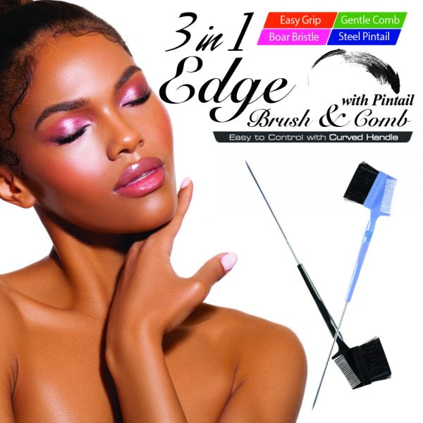 3 IN 1 EDGE BRUSH & COMB WITH PINTAIL EASY GRIP HANDLE