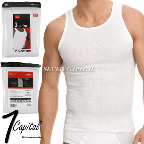 AMERICAN FIT 3 PACK MEN'S 100% COTTON TANK TOP/ WHITE WIFE BEATER