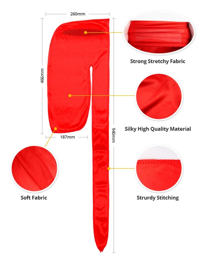PREMIUM QUALITY COCONUT OIL TREATED SHINE SILKY DURAG WITH LONG TAIL