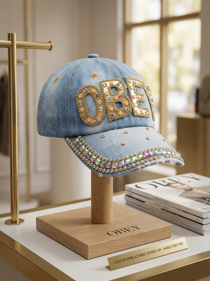 OBEY Rhinestone Studded Fashion Denim Cap