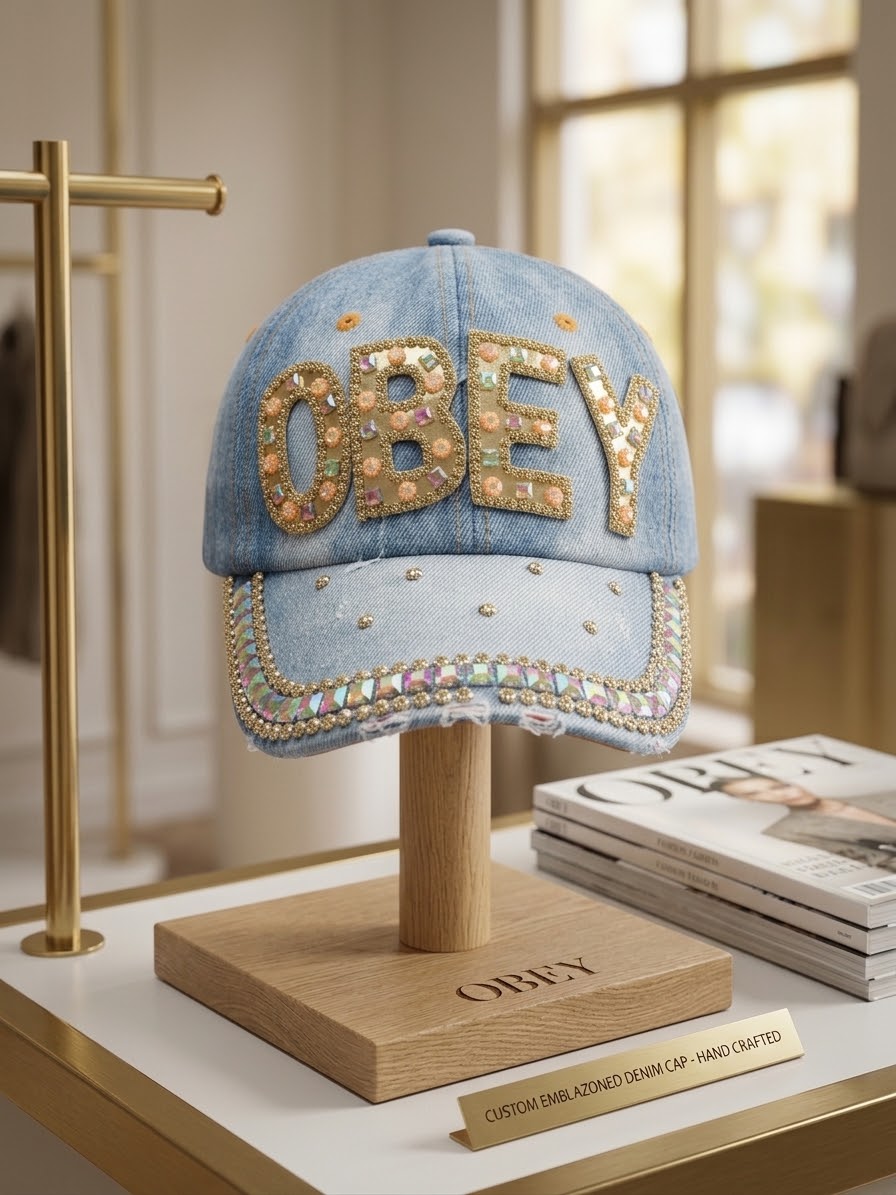 OBEY Rhinestone Studded Fashion Denim Cap