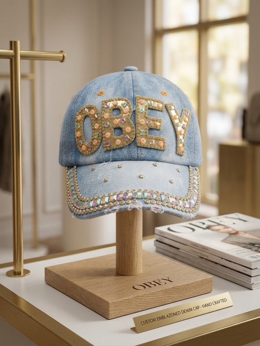 OBEY Rhinestone Studded Fashion Denim Cap