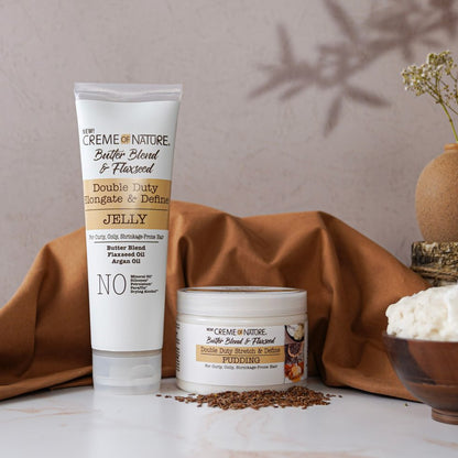 CREME OF NATURE BUTTER BLEND & FLAXSEED DOUBLE DUTY ELONGATE & DEFINE JELLY 8.4 OZ.