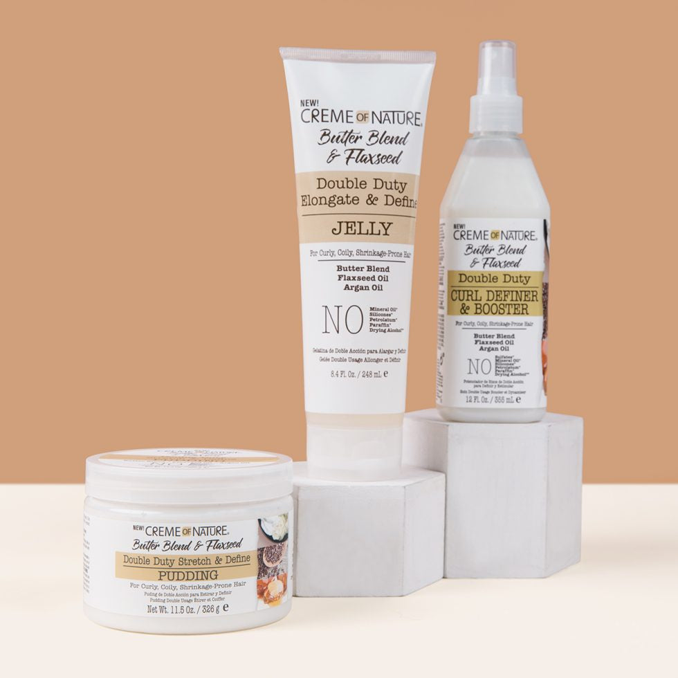 CREME OF NATURE BUTTER BLEND & FLAXSEED DOUBLE DUTY ELONGATE & DEFINE JELLY 8.4 OZ.